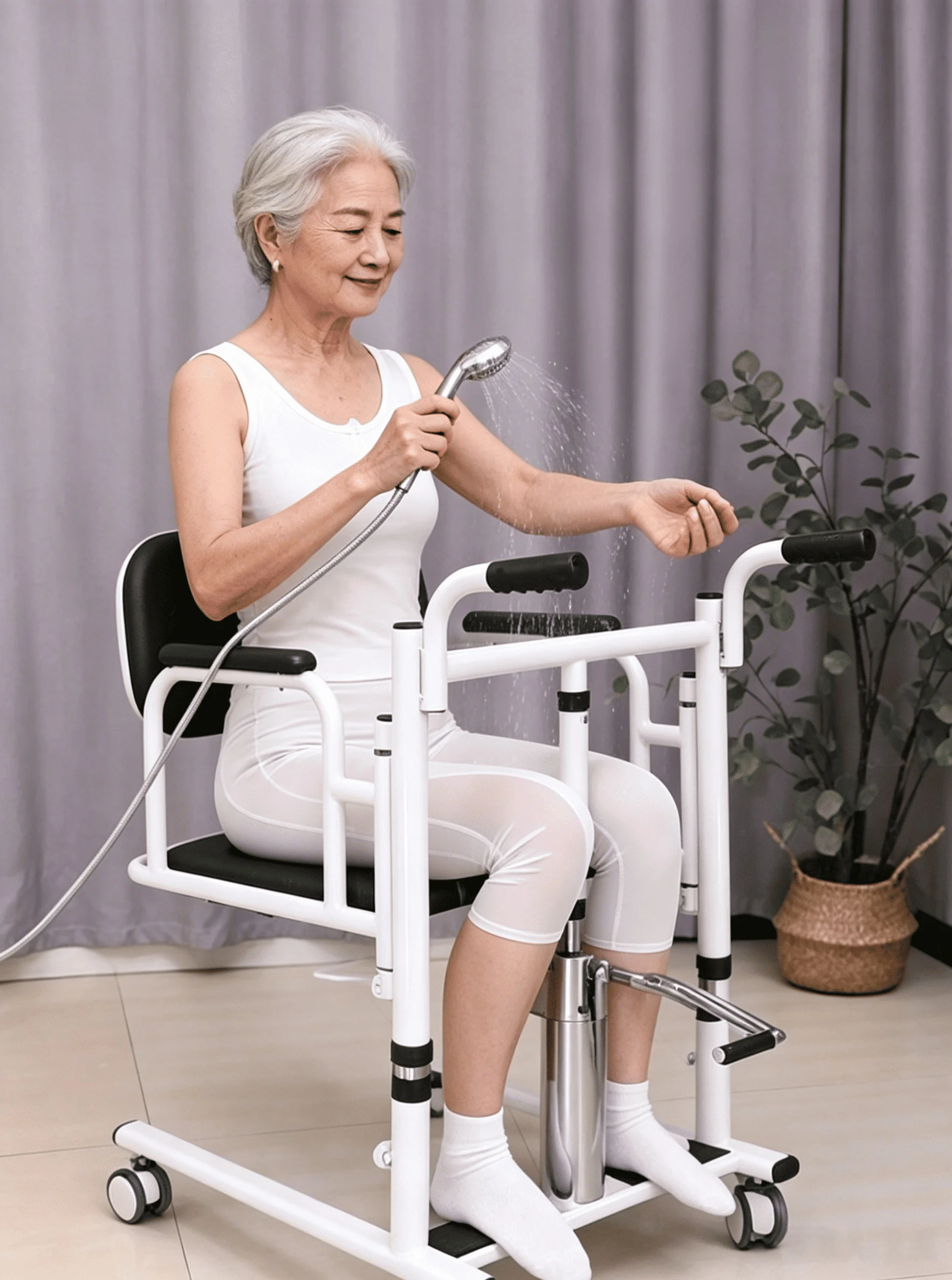 Patient transfer chair in shower